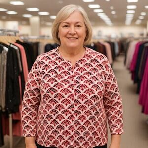 Chico's Touch of Cool 3/4 Sleeve Geo Print Faded Pink V-Neck Tee